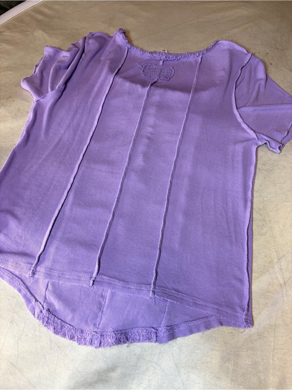 POL Lavender Lace-Front Short Sleeve Top. Super Stretch - Picture 8 of 10